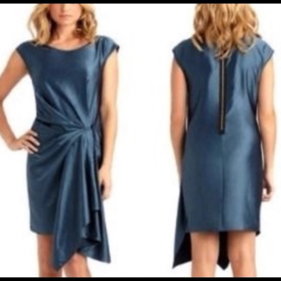 👗-Rachel Roy Jade Stretch Satin Teal Dress - Picture 7 of 8